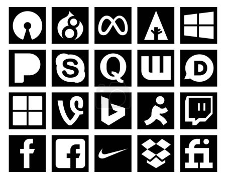 Ilustración de 20 Paquete de iconos de redes sociales incluyendo espasmos. bing. charla. vid. disqus - Imagen libre de derechos