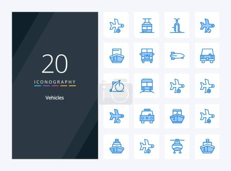 Illustration for 20 Vehicles Blue Color icon for presentation - Royalty Free Image