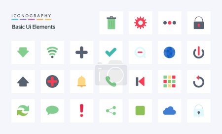 Ilustración de 25 Elementos básicos de Ui Paquete icono de color plano - Imagen libre de derechos