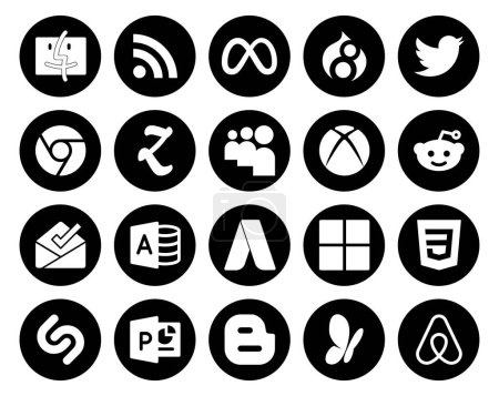 Téléchargez les illustrations : 20 Pack d'icônes pour les médias sociaux incluant le shazam. microsoft. zootool. adwords. boîte de réception - en licence libre de droit