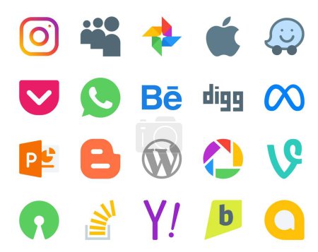Illustration for 20 Social Media Icon Pack Including open source. picasa. digg. cms. blogger - Royalty Free Image