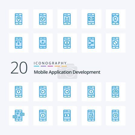 Illustration for 20 Mobile Application Development Blue Color icon Pack like application mobile application left mobile mobile application - Royalty Free Image