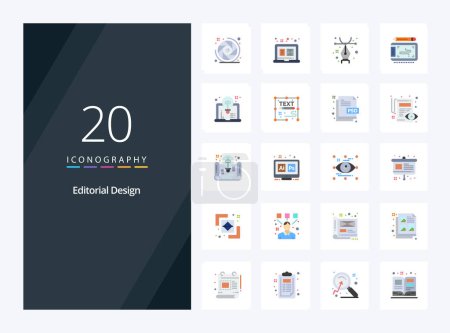 Téléchargez les illustrations : 20 Design éditorial Icône de couleur plate pour la présentation - en licence libre de droit