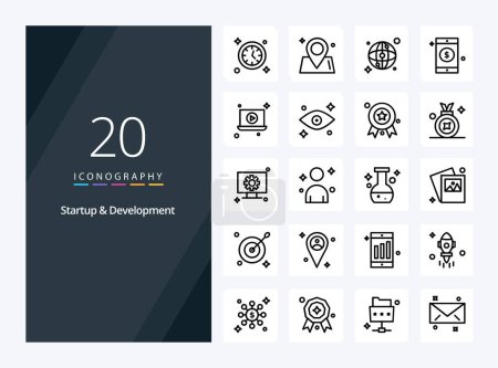 Téléchargez les illustrations : 20 icône de contour de démarrage et de développement pour la présentation - en licence libre de droit