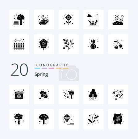 Téléchargez les illustrations : 20 printemps solide Glyphe icône Pack comme jardin Pâques bulles pin arbre - en licence libre de droit