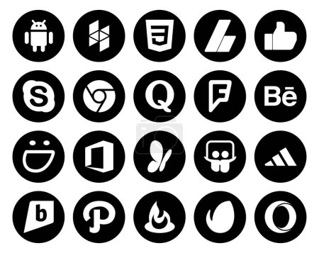 Ilustración de 20 Paquete de iconos de redes sociales incluyendo adidas. msn. Cromo. oficina. behance - Imagen libre de derechos