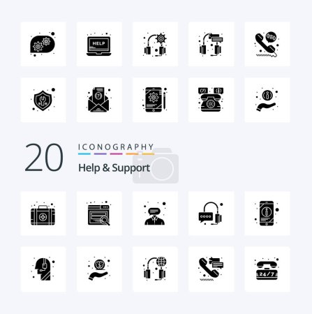 Illustration for 20 Help And Support Solid Glyph icon Pack. like assistance. mobile information. help. mobile. support - Royalty Free Image