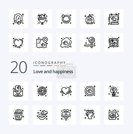 Illustration for 20 Love Line icon Pack like love bulb bulb heart tag heart - Royalty Free Image