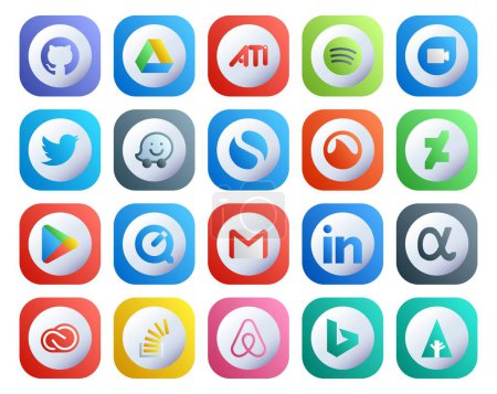 Illustration for 20 Social Media Icon Pack Including linkedin. email. simple. gmail. apps - Royalty Free Image