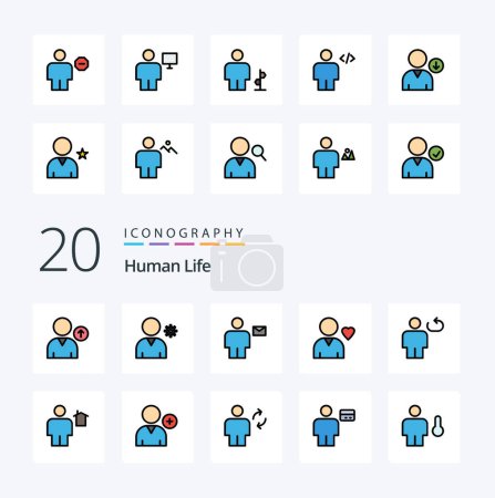 Téléchargez les illustrations : 20 ligne humaine rempli couleur icône Pack comme boucle enveloppe corporelle avatar ami - en licence libre de droit