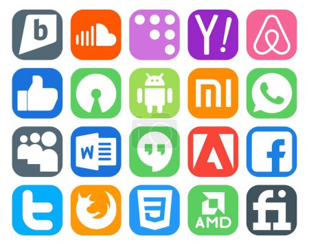 Illustration for 20 Social Media Icon Pack Including facebook. hangouts. like. word. whatsapp - Royalty Free Image