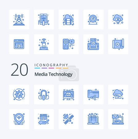 Ilustración de 20 Tecnología de medios Icono de color azul Paquete como documentos en línea analítica de computadoras lcd - Imagen libre de derechos