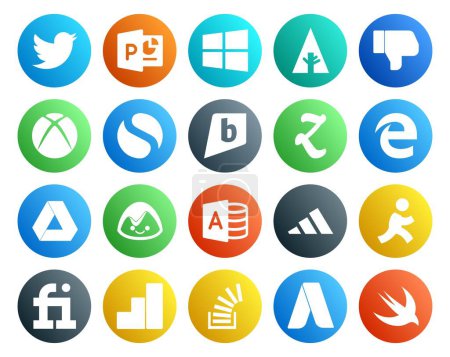 Ilustración de 20 Paquete de iconos de redes sociales Incluyendo Google Analytics. Apunta. brightkite. adidas. campo de base - Imagen libre de derechos