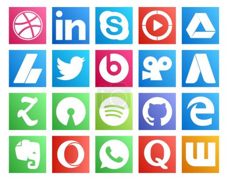 Ilustración de 20 Paquete de iconos de redes sociales Incluyendo github. código abierto. anuncios. zootool. viddler - Imagen libre de derechos