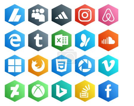 Illustration for 20 Social Media Icon Pack Including picasa. browser. excel. firefox. music - Royalty Free Image