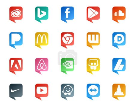 Ilustración de 20 Social Media Speech Bubble Style Logo como nvidia. adobe. Sonido. disqus. cromo - Imagen libre de derechos