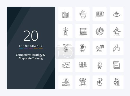 Ilustración de 20 Estrategia competitiva y formación corporativa Icono de esquema para la presentación - Imagen libre de derechos