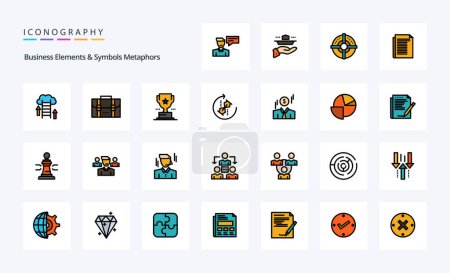 Téléchargez les illustrations : 25 éléments d'affaires et symboles Métaphores ligne rempli Style icône pack - en licence libre de droit