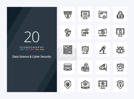 Ilustración de 20 Ciencia de datos y seguridad cibernética icono del esquema para la presentación - Imagen libre de derechos