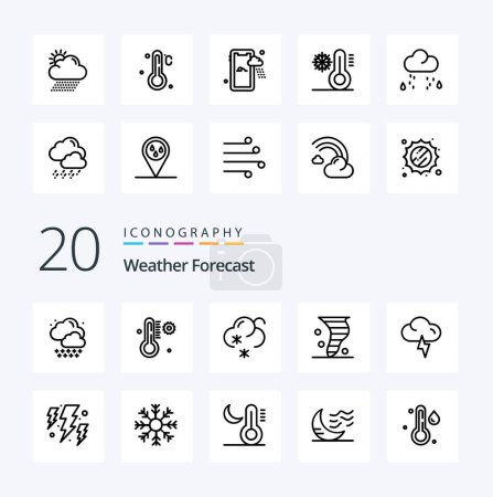Ilustración de 20 icono de la línea meteorológica Pack como termómetro de clima de viento soplado tiempo - Imagen libre de derechos