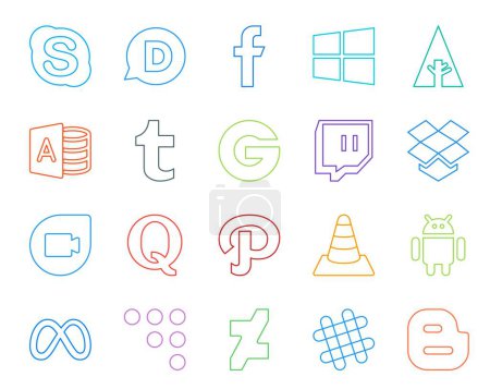 Illustration for 20 Social Media Icon Pack Including player. vlc. groupon. path. quora - Royalty Free Image
