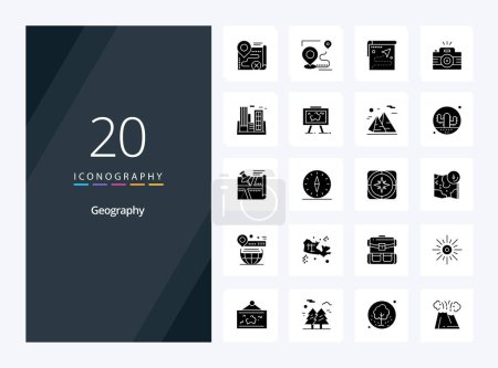Téléchargez les illustrations : 20 Geo Graphy Solid Glyph icône pour la présentation - en licence libre de droit