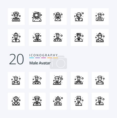 Illustration for 20 Male Avatar Line icon Pack like gardener sportsman physician man wall - Royalty Free Image