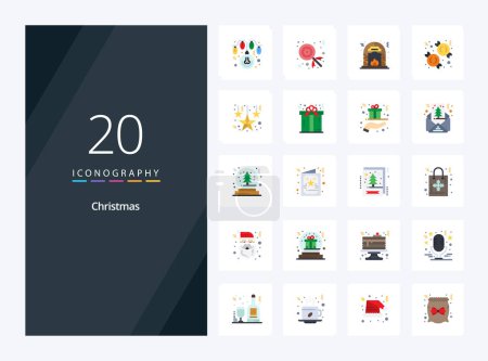 Téléchargez les illustrations : 20 Icône couleur plate de Noël pour la présentation - en licence libre de droit