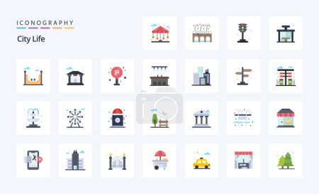 Téléchargez les illustrations : Pack d'icônes couleur 25 City Life Flat - en licence libre de droit