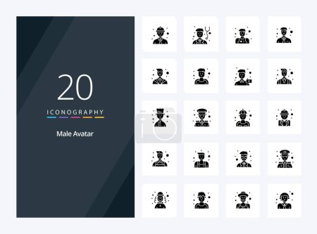 Illustration for 20 Male Avatar Solid Glyph icon for presentation - Royalty Free Image