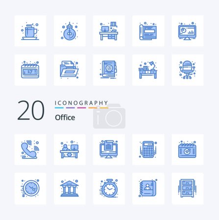 Illustration for 20 Office Blue Color icon Pack. like schedule. appointment. computer. money. accounts - Royalty Free Image
