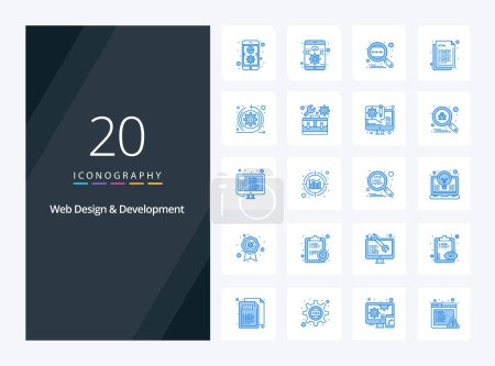 Téléchargez les illustrations : 20 Web Design et développement icône de couleur bleue pour la présentation - en licence libre de droit