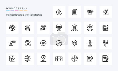 Illustration for 25 Business Elements And Symbols Metaphors Line icon pack - Royalty Free Image