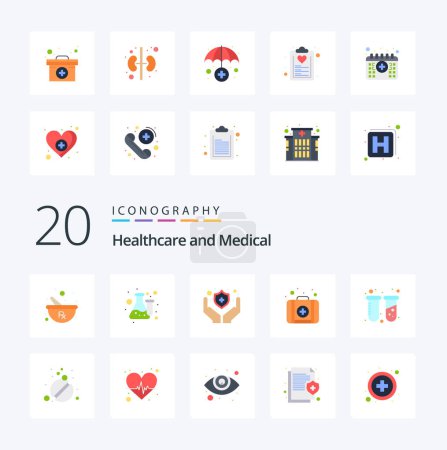 Illustration for 20 Medical Flat Color icon Pack like tubes chemistry test medical emergency - Royalty Free Image