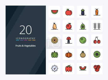 Téléchargez les illustrations : Ligne 20 Fruits Légumes Icône remplie pour présentation - en licence libre de droit