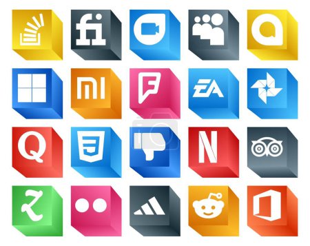 Illustration for 20 Social Media Icon Pack Including css. quora. delicious. photo. ea - Royalty Free Image