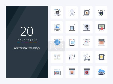 Téléchargez les illustrations : 20 Technologie de l'information Icône couleur plate pour la présentation - en licence libre de droit