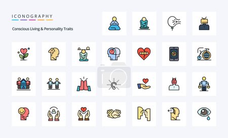 Illustration for 25 Concious Living And Personality Traits Line Filled Style icon pack - Royalty Free Image