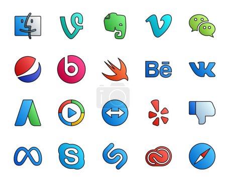 Illustration for 20 Social Media Icon Pack Including dislike. teamviewer. beats pill. video. adwords - Royalty Free Image