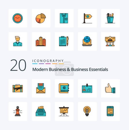 Illustration for 20 Modern Business And Business Essentials Line Filled Color icon Pack like contacts business communication book mail - Royalty Free Image