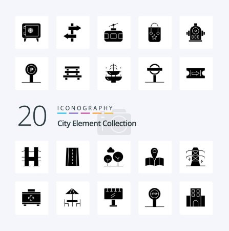 Illustration for 20 City Element Collection Solid Glyph icon Pack like map  sign location  tree - Royalty Free Image