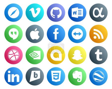 Illustration for 20 Social Media Icon Pack Including linkedin. snapchat. apple. google allo. dribbble - Royalty Free Image