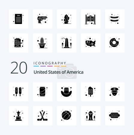 Illustration for 20 Usa Solid Glyph icon Pack like award police cap officer cream - Royalty Free Image