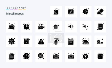 Illustration for 25 Miscellaneous Solid Glyph icon pack - Royalty Free Image