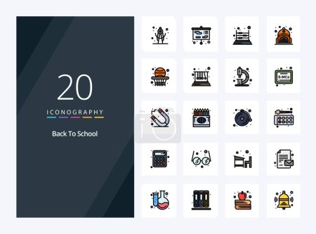 Illustration for 20 Back To School line Filled icon for presentation - Royalty Free Image