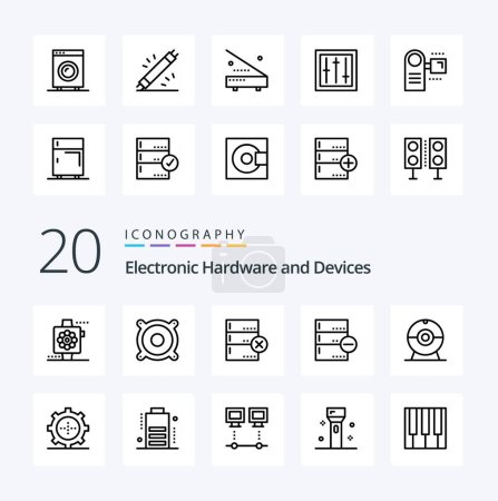 Illustration for 20 Devices Line icon Pack like devices cam data delete data - Royalty Free Image