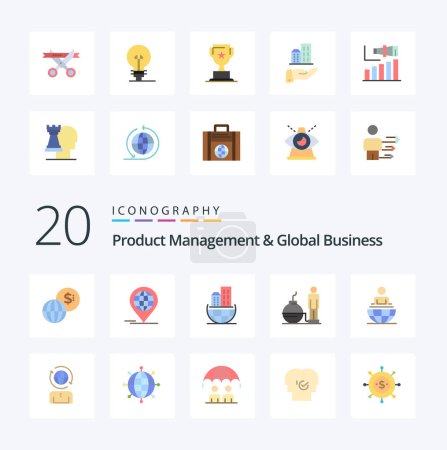 Illustration for 20 Product Managment And Global Business Flat Color icon Pack like business problem global organization modern business - Royalty Free Image