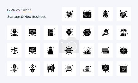Téléchargez les illustrations : 25 startups et nouveau pack d'icônes Glyphe solide d'affaires - en licence libre de droit