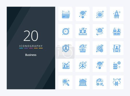Téléchargez les illustrations : 20 Business Blue icône de couleur pour la présentation - en licence libre de droit