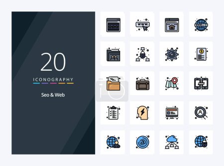Illustration for 20 Seo  Web line Filled icon for presentation - Royalty Free Image